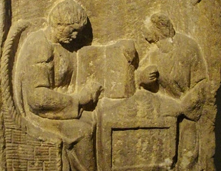 Stele representing the "paiment of taxes", Jaumont limestone, 2nd-3rd century, Metz. Kept in Musées de la Cour d'Or