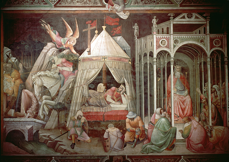 ‘Khusrow uses the power of the True Cross to invoke his people’s adoration’, Agnolo Gaddi, c.1380, Church of Santa Croce, Florence. (Bridgeman Images)