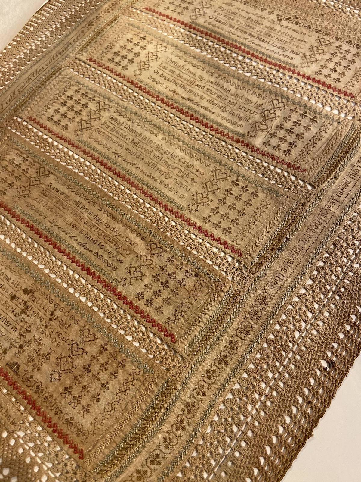 Annie Parker’s hairwork sampler, photograph by Isabella Rosner, private collection. Annie Parker’s hairwork sampler, photograph by Isabella Rosner, private collection.