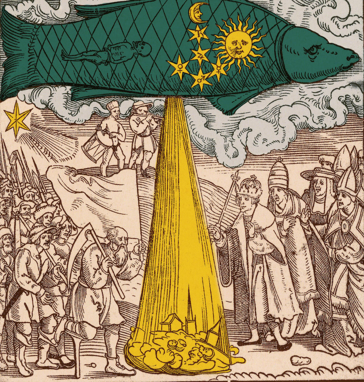 The great conjunction in Pisces. Titlepage from Leonhard Reinmann’s Practica uber die grossen und manigfeltigen Coniunction der Planeten (1524). Science History Images/Alamy Stock Photo. The great conjunction in Pisces. Titlepage from Leonhard Reinmann’s Practica uber die grossen und manigfeltigen Coniunction der Planeten (1524). Science History Images/Alamy Stock Photo.