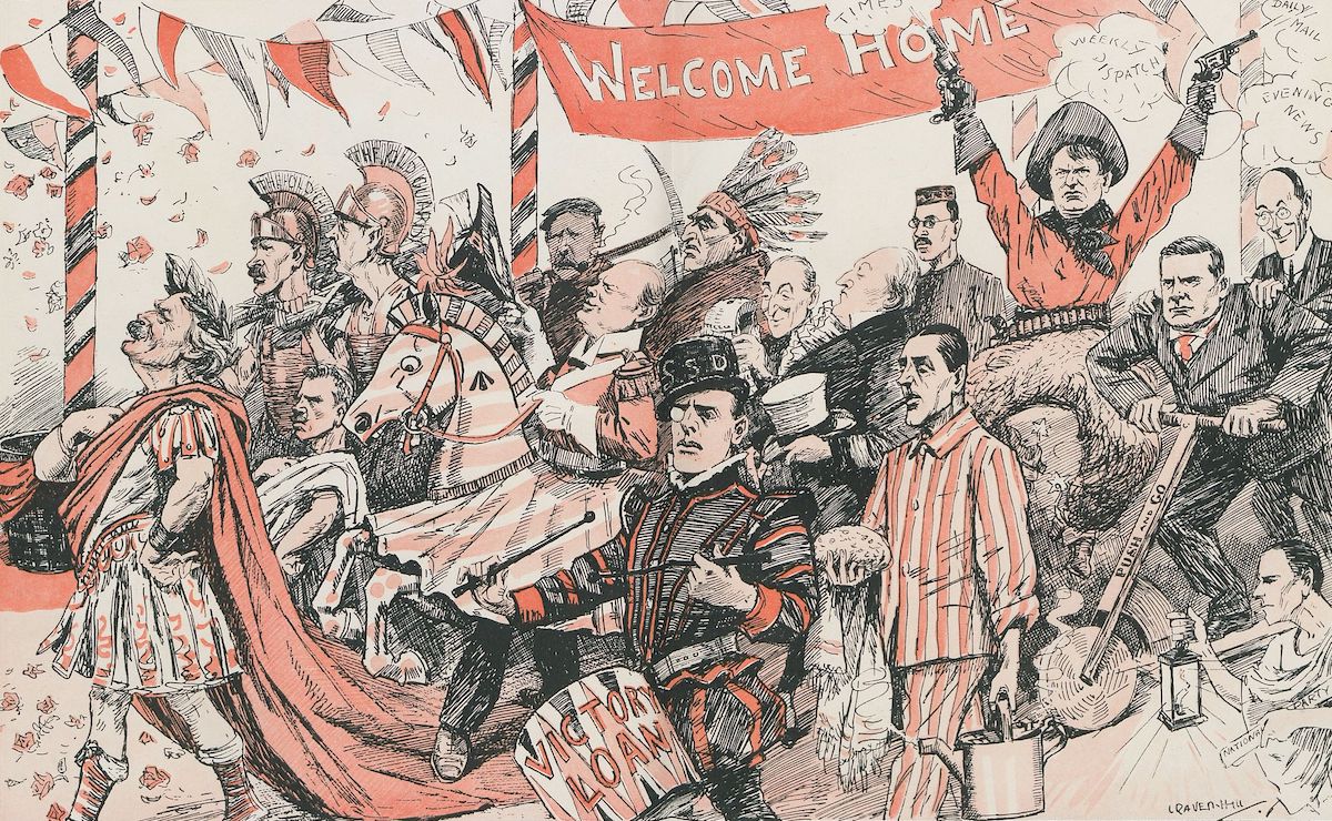 Winston Churchill and his contemporaries in ‘Mr Punch’s Political March-Past’ from Punch, 2 July 1919. Universitätsbibliothek Heidelberg. Public Domain. Winston Churchill and his contemporaries in ‘Mr Punch’s Political March-Past’ from Punch, 2 July 1919. Universitätsbibliothek Heidelberg. Public Domain.