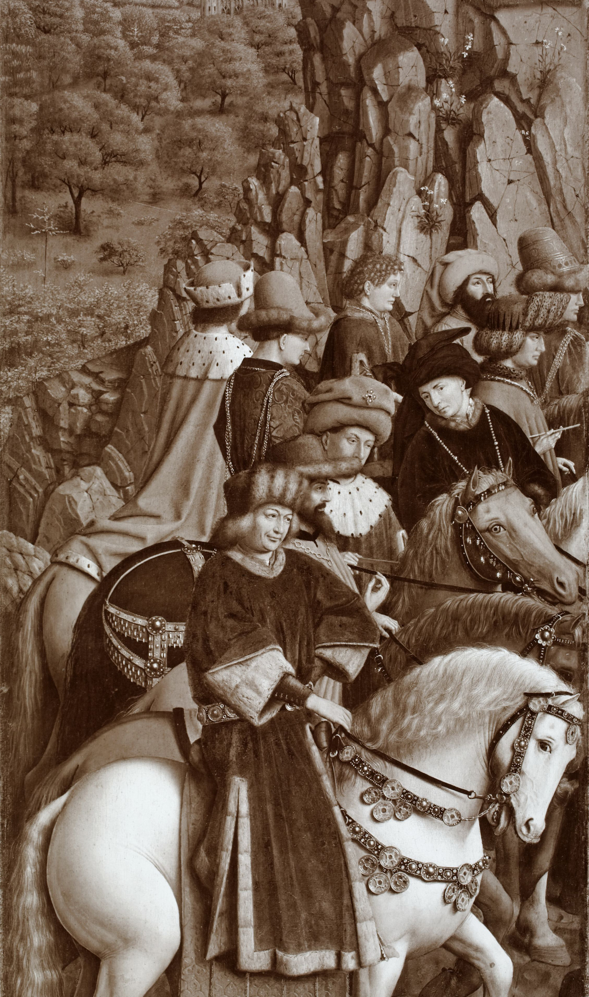 The lost panel of the Just Judges from the Ghent Altarpiece by Hubert and Jan van Eyck, photograph by Max Friedländer. RKD Netherlands Institute of Art History. Public Domain. The lost panel of the Just Judges from the Ghent Altarpiece by Hubert and Jan van Eyck, photograph by Max Friedländer. RKD Netherlands Institute of Art History. Public Domain.