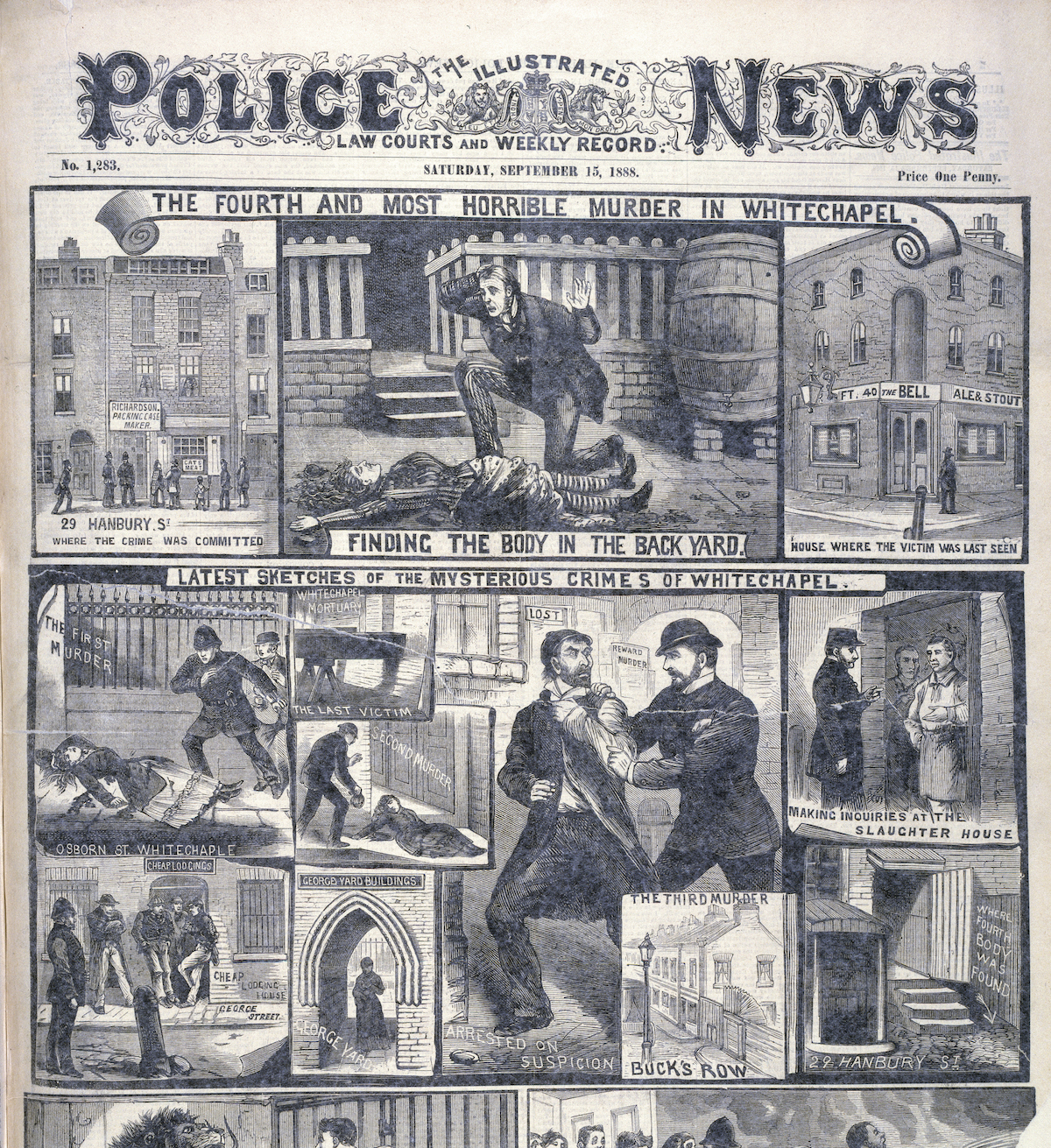  IPN front page following the murder of Annie Chapman and revisiting the previous victims, 15 September 1888. British Library/Bridgeman Images.