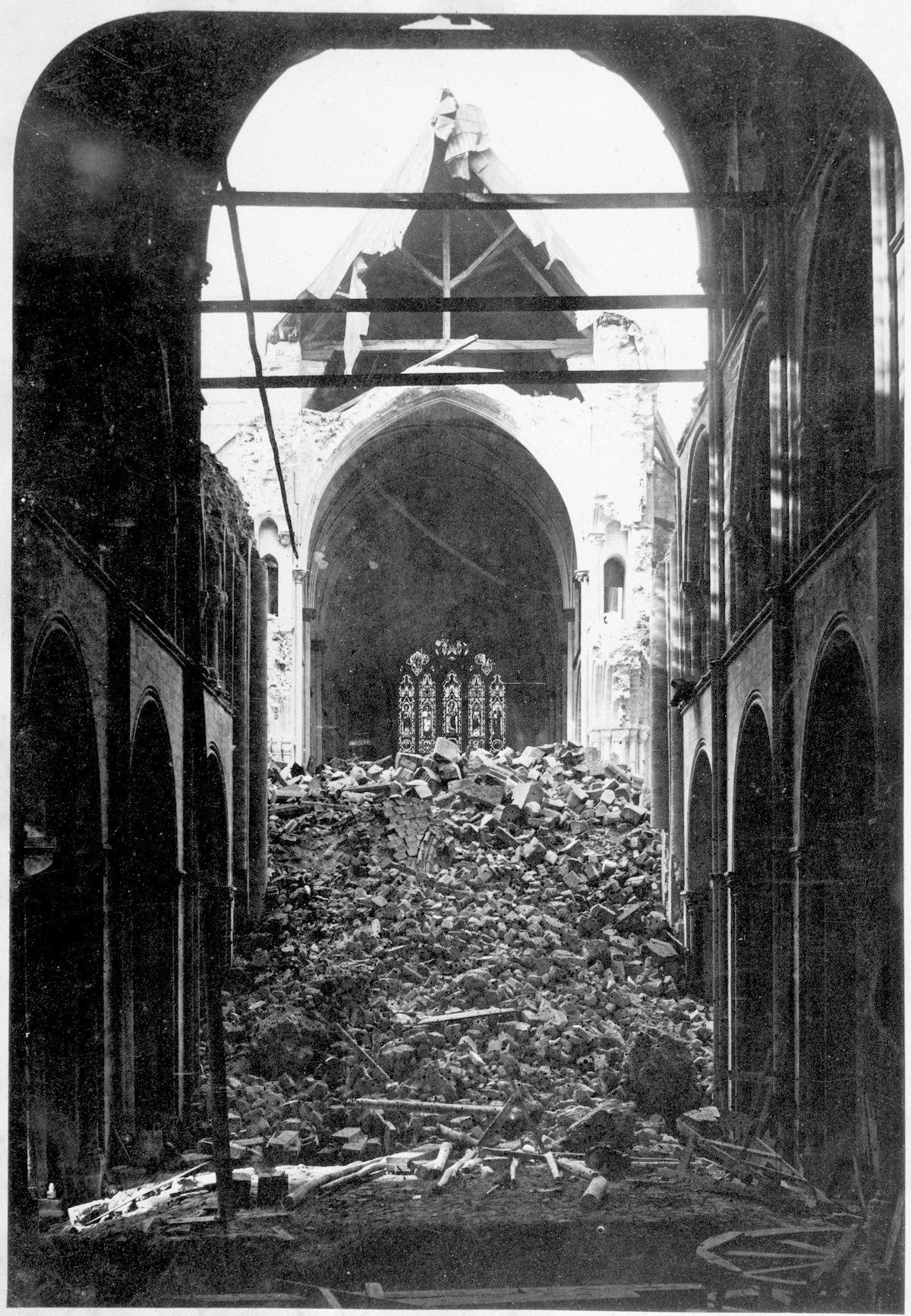 The collapsed spire of Chichester Cathedral, 1861. Historic England. The collapsed spire of Chichester Cathedral, 1861. Historic England.
