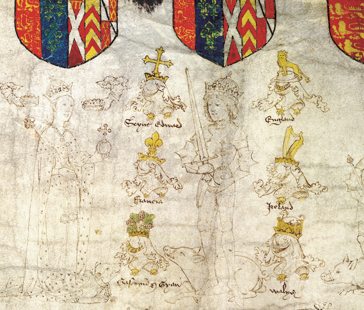 ‘The moost mighty prynce Rychard’, from the Rous Roll, Warwick, 1483-85. British Library/Bridgeman Images. ‘The moost mighty prynce Rychard’, from the Rous Roll, Warwick, 1483-85. British Library/Bridgeman Images.