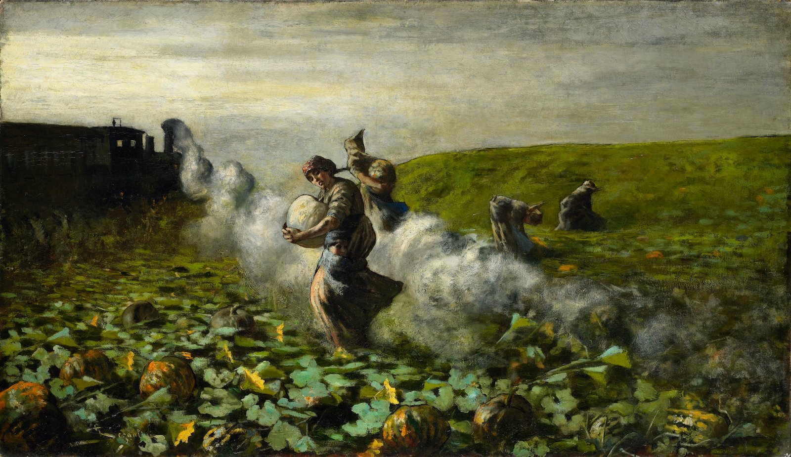 ‘The Pumpkin Harvest’ by Giovanni Segantini shows rural life being encroached upon by industrialisation, 1897. Minneapolis Institute of Art. Public Domain. ‘The Pumpkin Harvest’ by Giovanni Segantini shows rural life being encroached upon by industrialisation, 1897. Minneapolis Institute of Art. Public Domain.