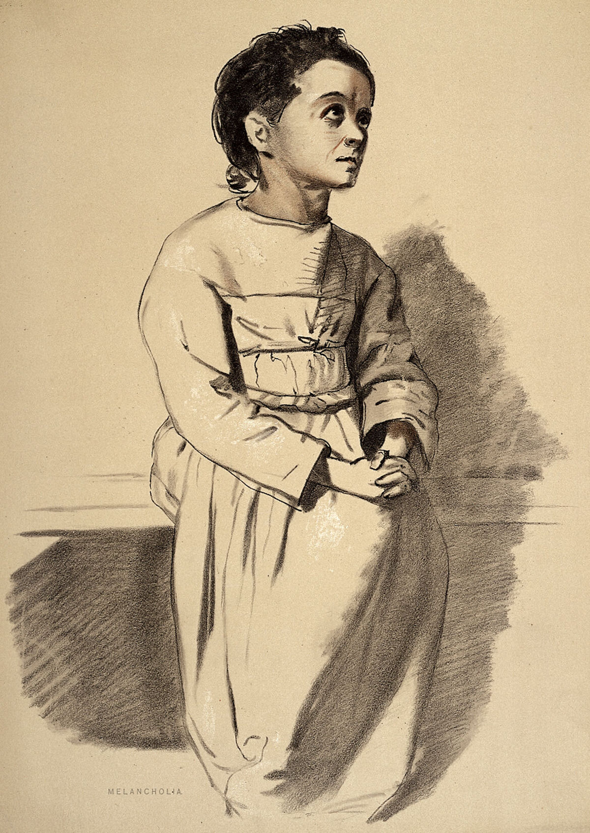 A woman diagnosed with melancholia, 1892 lithograph after a drawing made for Sir Alexander Morison. Wellcome Collection. Public Domain. A woman diagnosed with melancholia, 1892 lithograph after a drawing made for Sir Alexander Morison. Wellcome Collection. Public Domain.